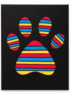 Rainbow Striped Paw Print Canvas Painting 8x10 Handmade Acrylic Wall Art